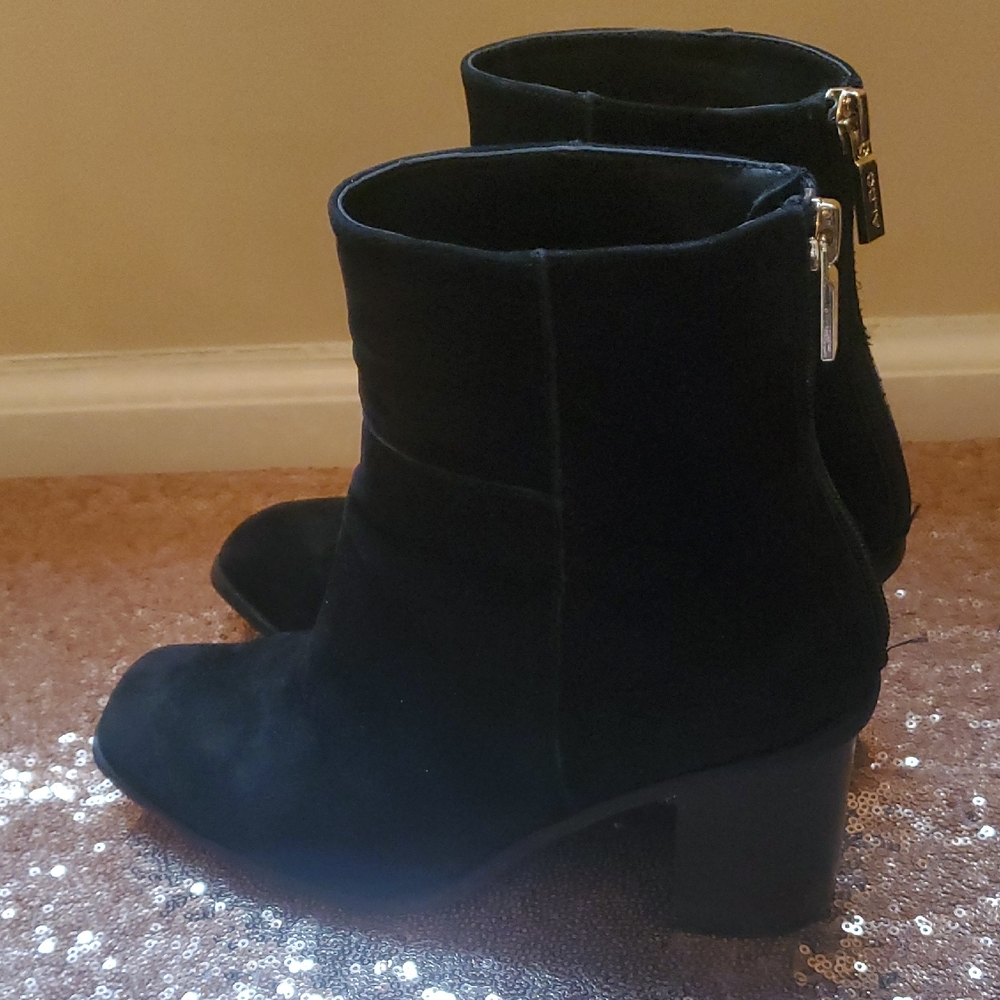 Aldo Ormosia Black Ankle Boots Suede Leather Zipper Square Toe